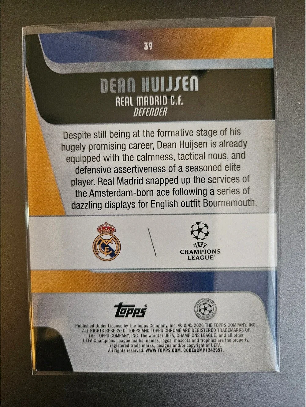 Dean Huijsen [Pink X-Fractor] #39 - 2025 Topps Chrome UEFA - No./250